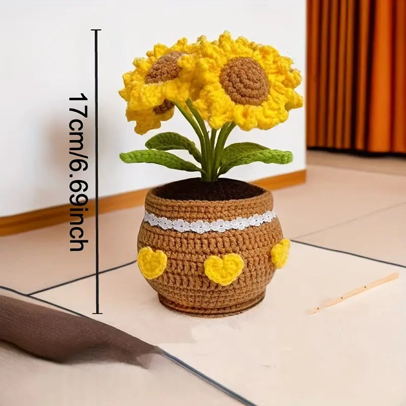 Handmade Crochet Sunflower Flower Pot – Forever Blooms for Home Decor or Gifting