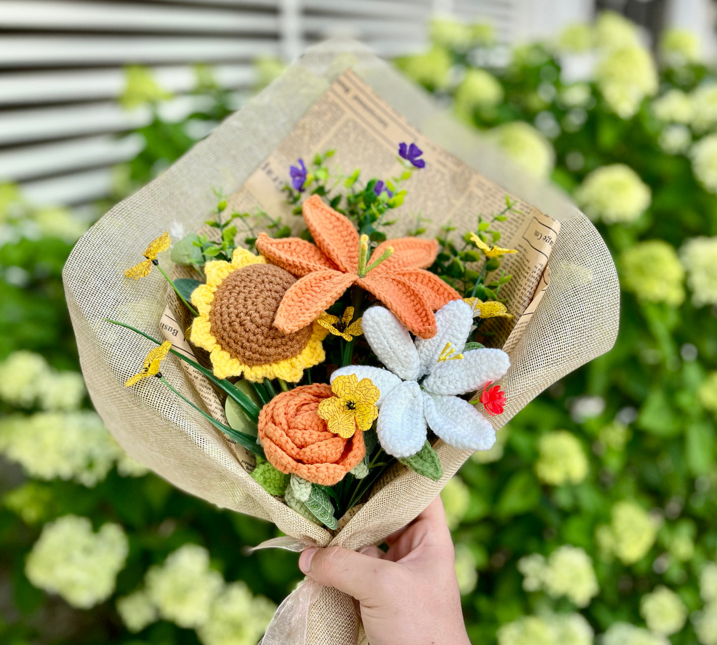Handmade Premium Forever Sunflower and Lilly Crochet Bouquet – Long-Lasting crochet Flower Gift & Home Decor