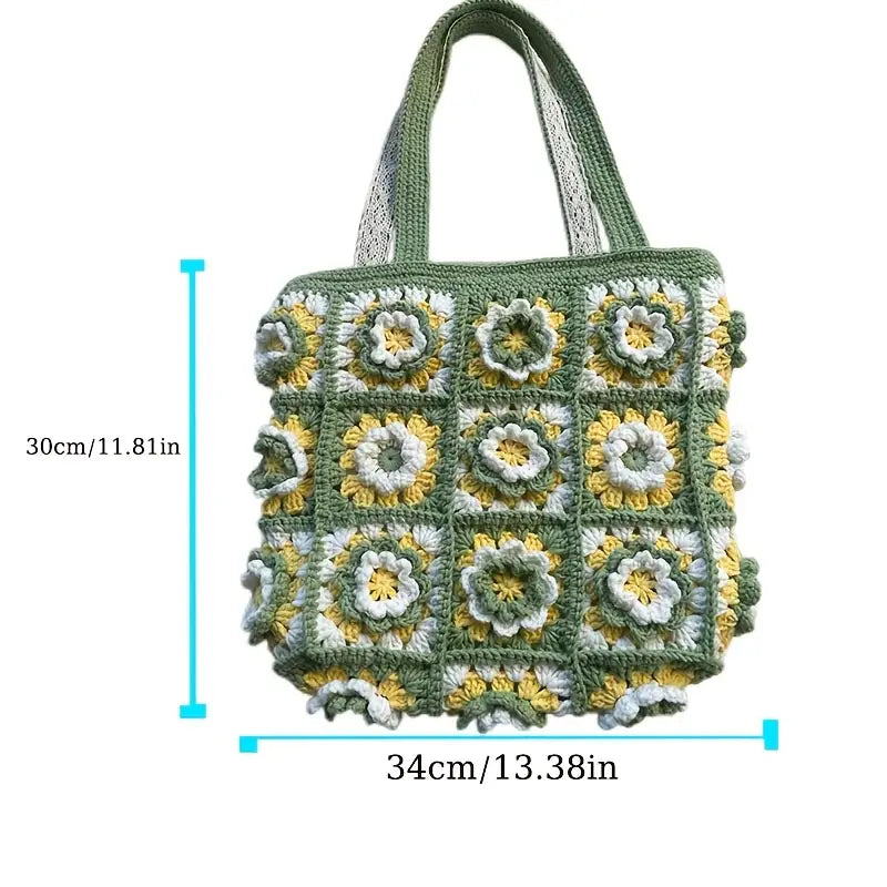 Handmade Floral Crochet Tote Bag with Zipper– Reusable & Stylish Shoulder Bag Crossbody Tote Bag for Women