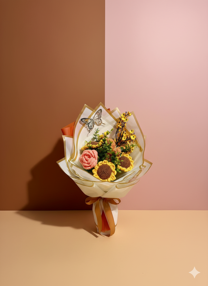 Handmade Sunflower Crochet Bouquet – Long-Lasting crochet Flower Gift & Home Decor