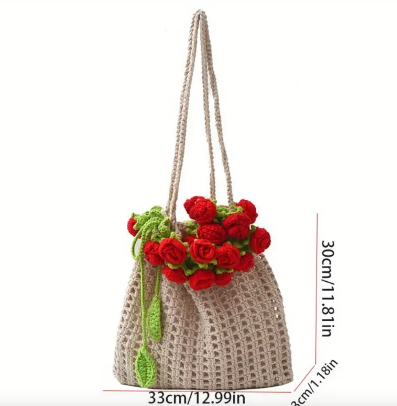 Red Roses Bouquet Handmade Crochet Tote Bag – Reusable & Stylish Shoulder Bag