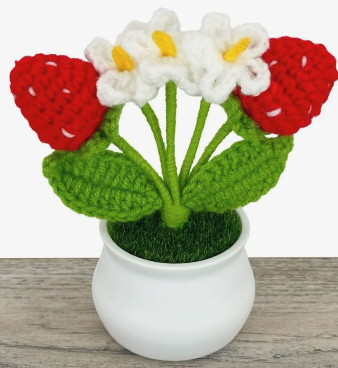 Handmade Crochet Small Strawberry Flower Pot – Forever Blooms for Home Decor or Gifting