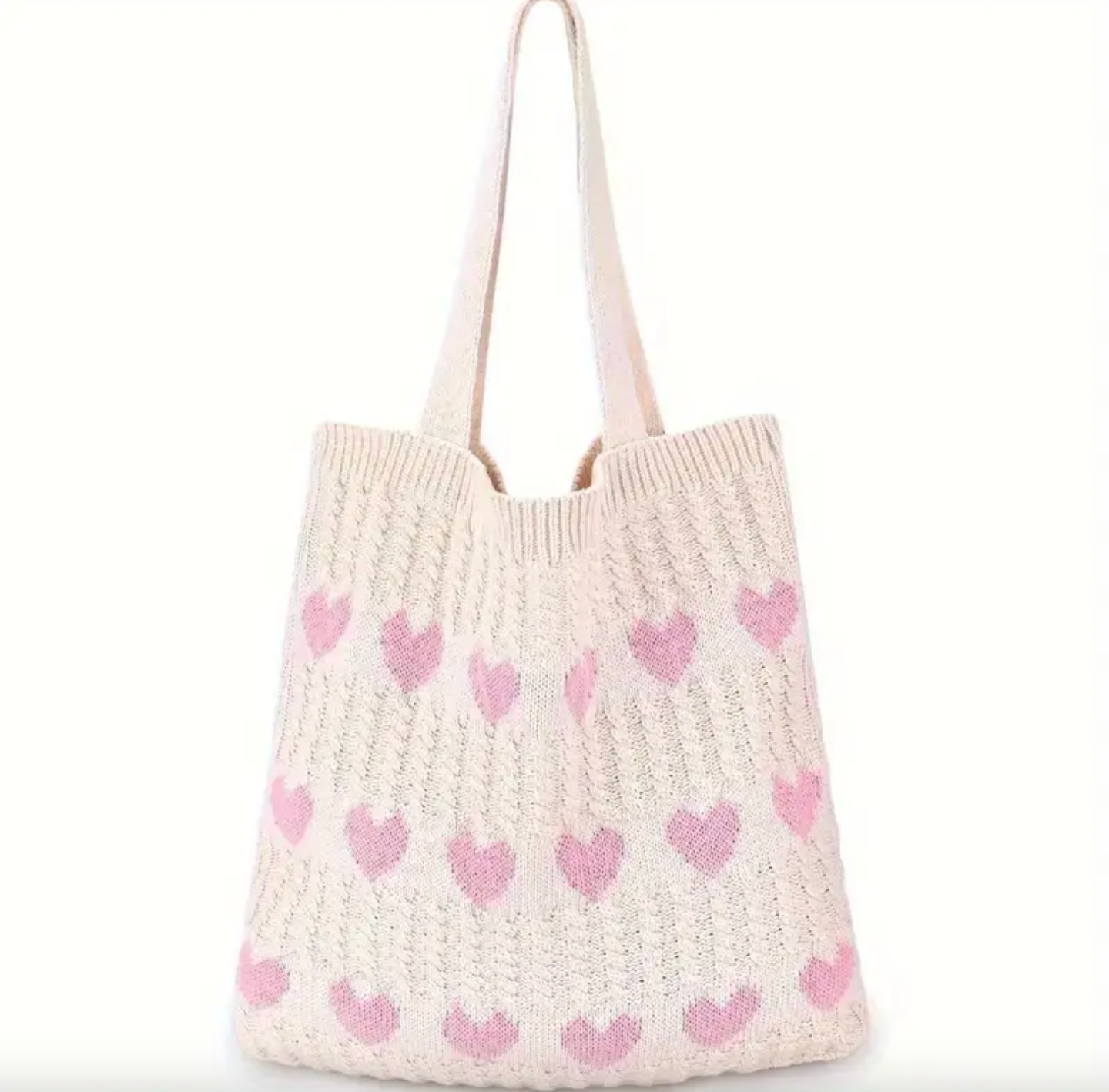 Handmade Crochet Tote Bag with Red Hearts – Reusable & Stylish Shoulder Bag
