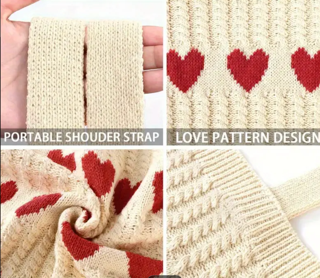Handmade Crochet Tote Bag with Red Hearts – Reusable & Stylish Shoulder Bag