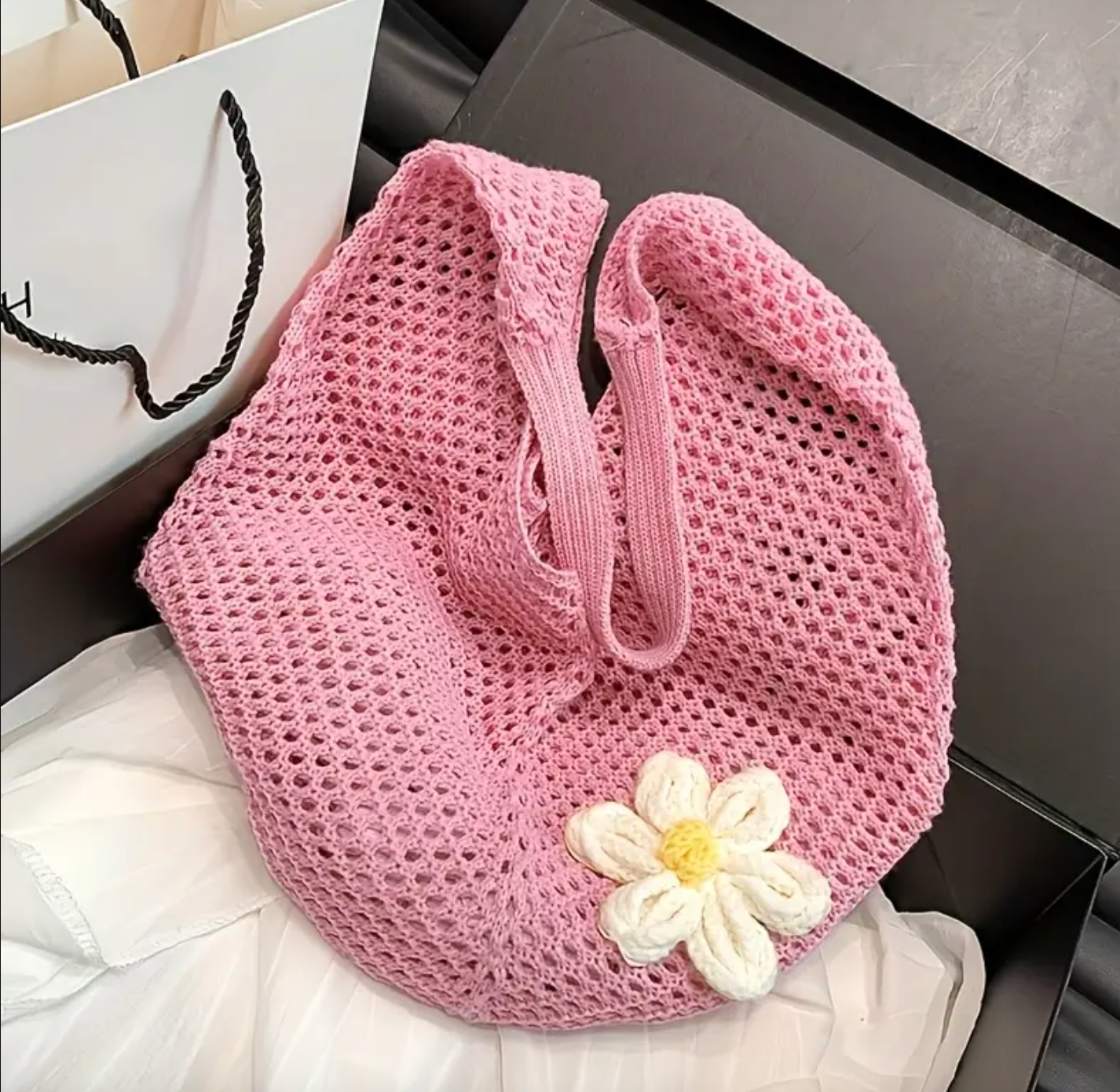 Summer Beach Crochet Tote Bag with Daisy – Reusable & Stylish Shoulder Bag Crossbody Tote Bag for Women