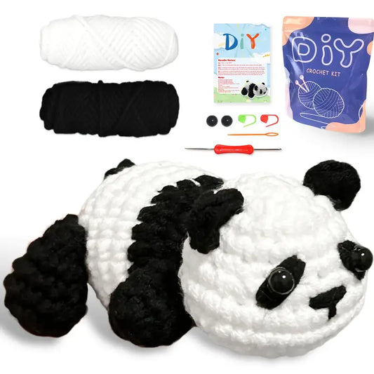 Cute Animal Panda Crochet Kit for Beginners DIY – All-in-One Handmade Starter Set for Relaxation & Focus