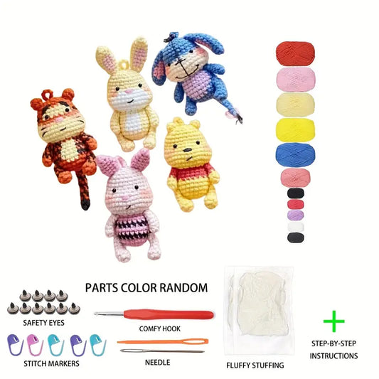 5 pcs WinniethePoo Crochet Kit for Beginners – All-in-One Handmade Starter Set for Relaxation & Focus