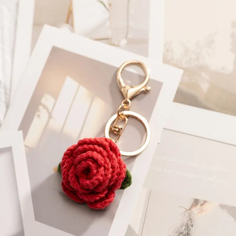 Crochet Rose Keychain - Ideal for Bags, Purses & Gifts