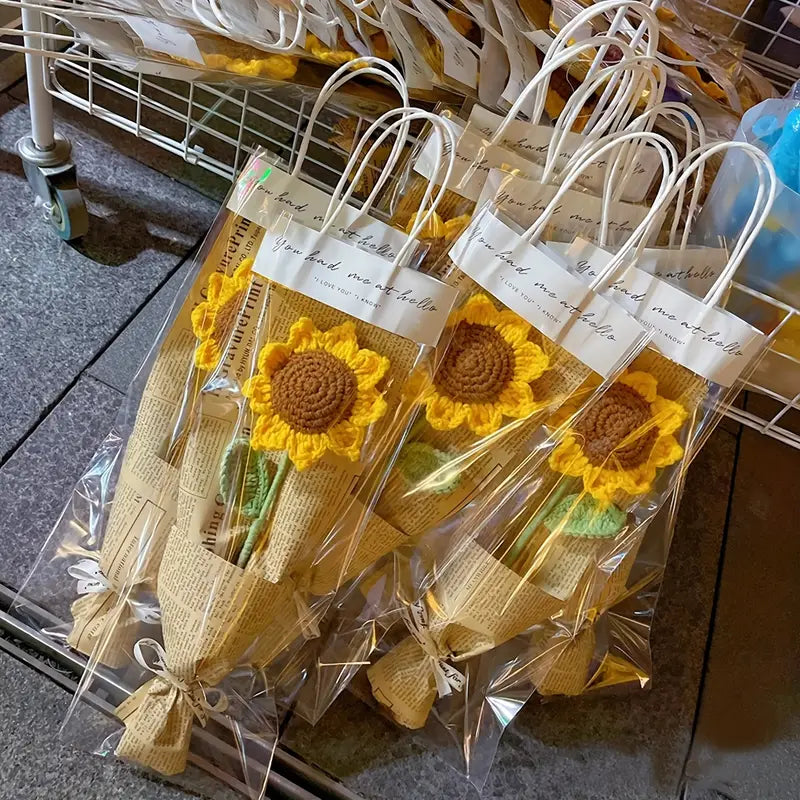 Crochet Single Sunflower Flowers Bouquet, Handmade Finished Knitted Flower Bouquet for Birthday Housewarming Gift & Handmade Home Decor