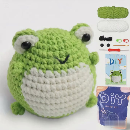 Cute Animal Frog Crochet Kit for Beginners DIY – All-in-One Handmade Starter Set for Relaxation & Focus
