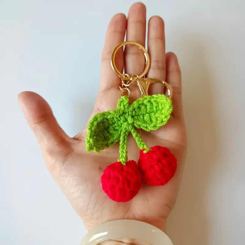 Charming Crochet Floral Cherry Keychain - Ideal for Bags, Purses & Gifts