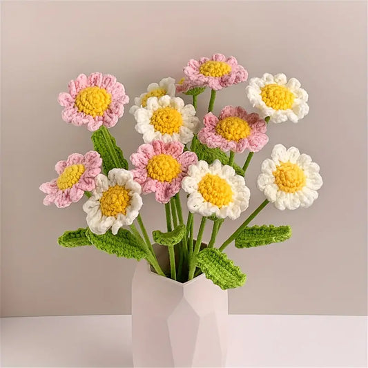 10 Pieces bundle Crochet Daisy Pink and White, Perfect for Gifts on Valentine'S Day, Teacher'S Day, Mother'S Day, Father'S Day, Weddings, Anniversaries, Birthdays, And for Decorating Living Rooms, Rooms, Balconies, And Vases for Easter