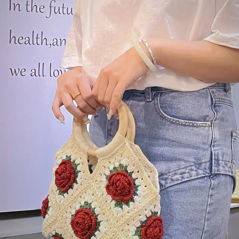 Stylish Crochet Rose Clutch Bag – Reusable & Stylish Shoulder Bag Crossbody Tote Bag for Women