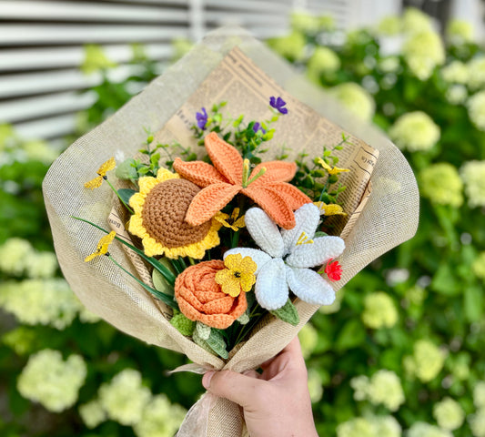 Handmade Premium Forever Sunflower and Lilly Crochet  Bouquet – Long-Lasting crochet Flower Gift & Home Decor