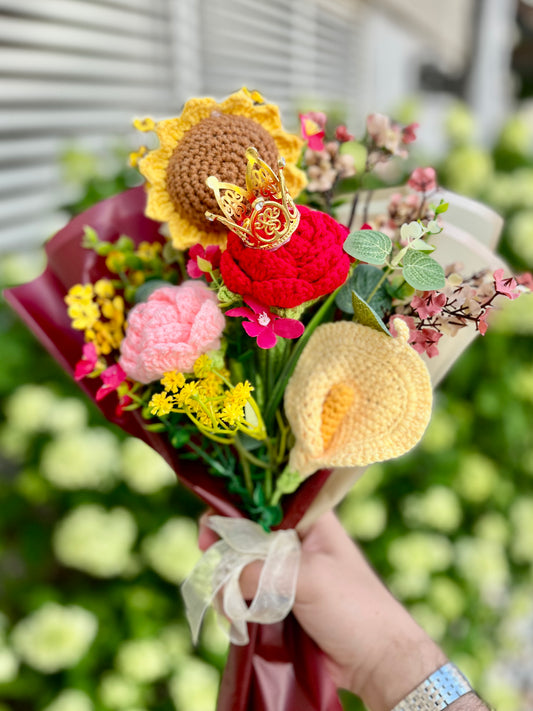 Handmade Sunflower And Rose Crochet  Bouquet – Long-Lasting crochet Flower Gift & Home Decor