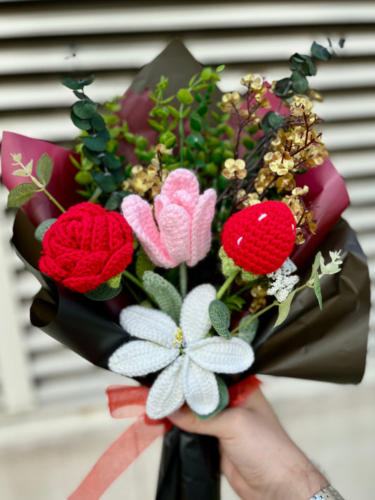 Handmade Lilly And Rose Crochet  Bouquet – Long-Lasting crochet Flower Gift & Home Decor