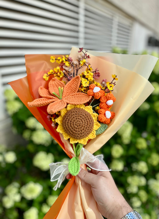 Handmade Orange Crochet  Bouquet – Long-Lasting crochet Flower Gift & Home Decor