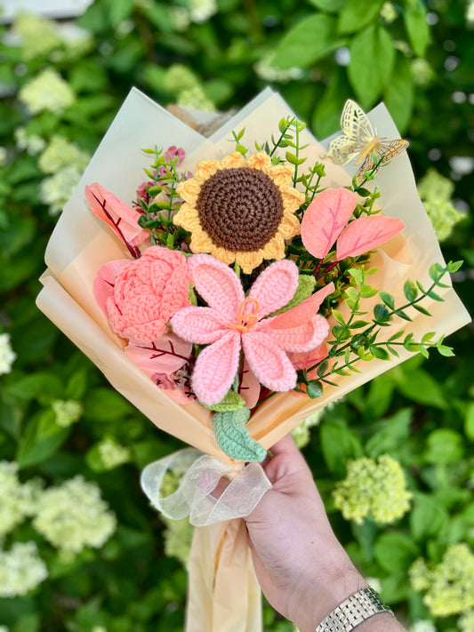 Knitted Summer Crochet  Bouquet – Long-Lasting crochet Flower Gift & Home Decor