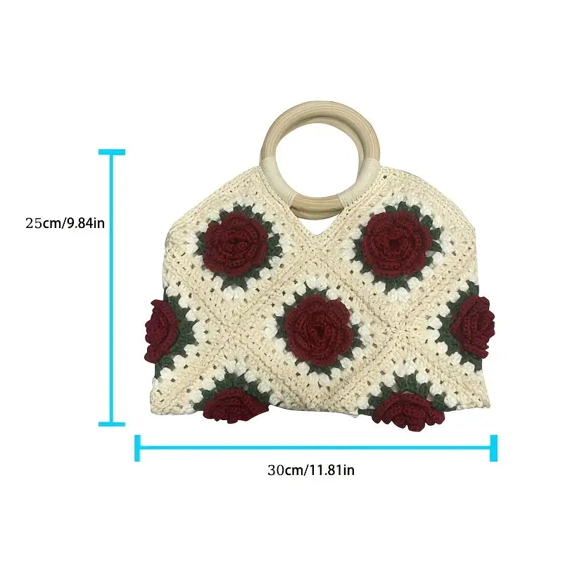 Stylish Crochet Rose Clutch Bag – Reusable & Stylish Shoulder Bag Crossbody Tote Bag for Women