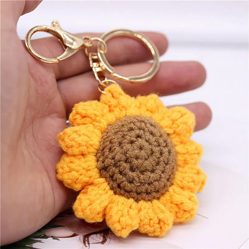 Charming Crochet Floral Sunflower Keychain - Ideal for Bags, Purses & Gifts