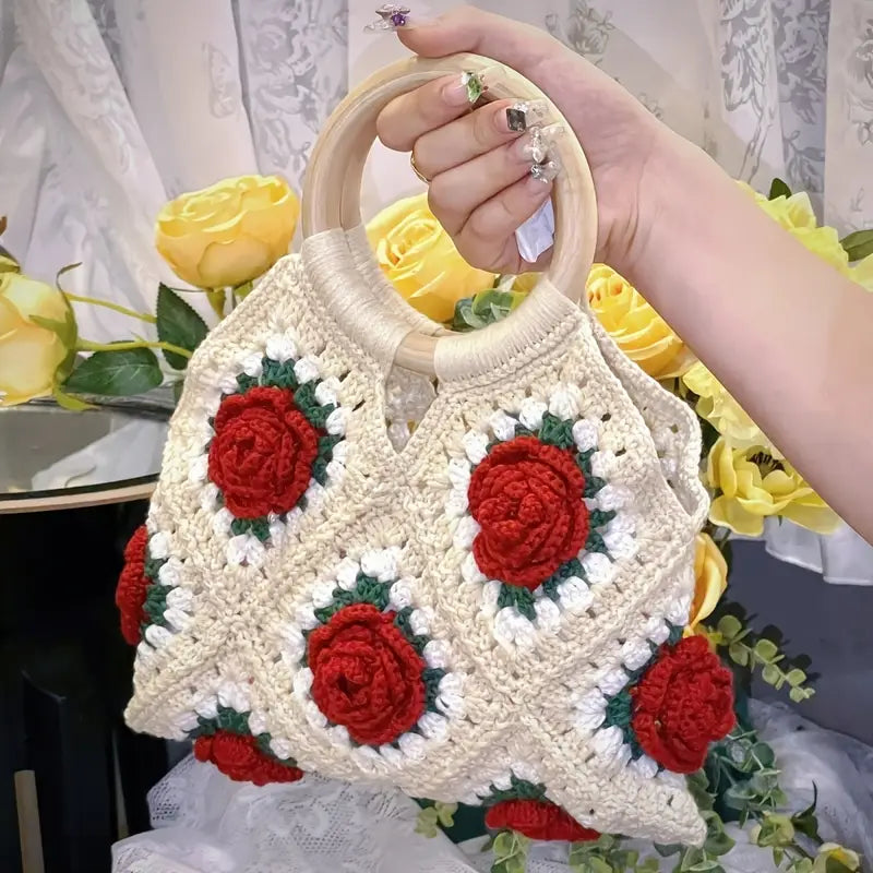 Stylish Crochet Rose Clutch Bag – Reusable & Stylish Shoulder Bag Crossbody Tote Bag for Women