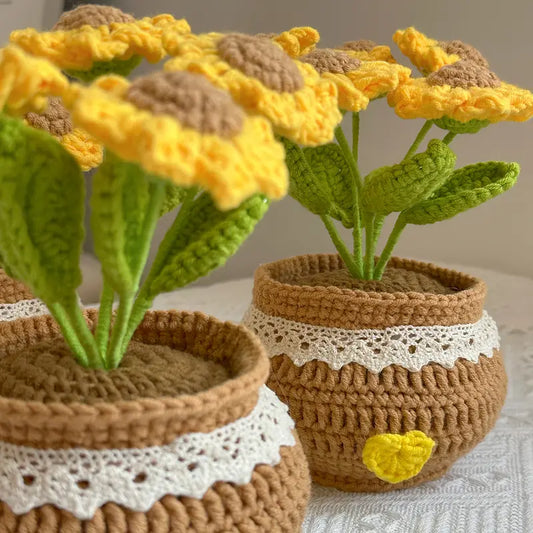 Handmade Crochet Sunflower Flower Pot – Forever Blooms for Home Decor or Gifting