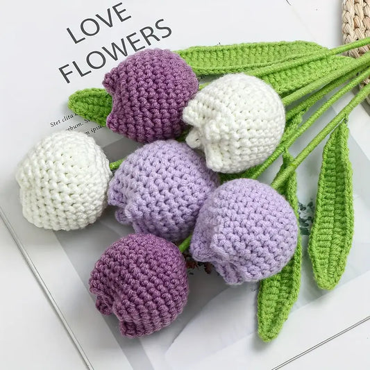 6 Pieces bundle Purple Crochet Tulips , Perfect for Gifts on Valentine'S Day, Teacher'S Day, Mother'S Day, Father'S Day, Weddings, Anniversaries, Birthdays, And for Decorating Living Rooms, Rooms, Balconies, And Vases for Easter
