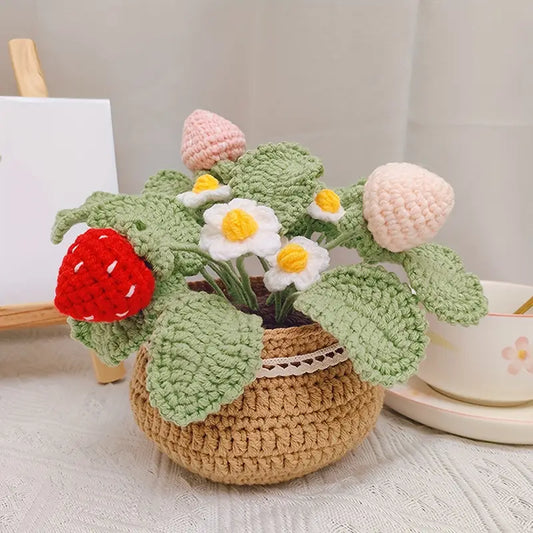 Handmade Crochet Strawberry Flower Pot – Forever Blooms for Home Decor or Gifting