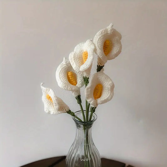 5 Pieces bundle Calla Lilly Crochet Flowers , Perfect for Gifts on Valentine'S Day, Teacher'S Day, Mother'S Day, Father'S Day, Weddings, Anniversaries, Birthdays, And for Decorating Living Rooms, Rooms, Balconies, And Vases for Easter