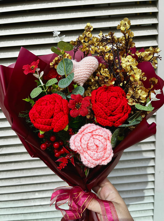 Handmade Red Rose for Girlfriend Crochet  Bouquet – Long-Lasting crochet Flower Gift & Home Decor