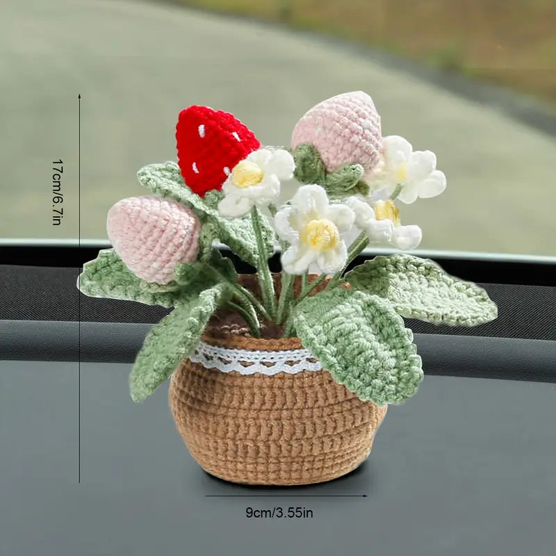 Handmade Crochet Strawberry Flower Pot – Forever Blooms for Home Decor or Gifting