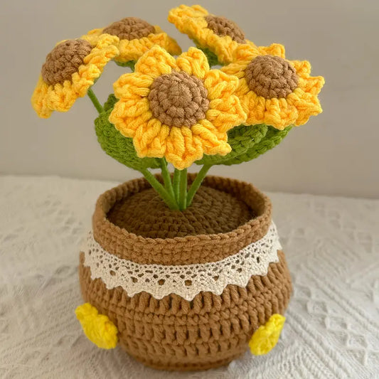 Handmade Crochet Sunflower Flower Pot – Forever Blooms for Home Decor or Gifting