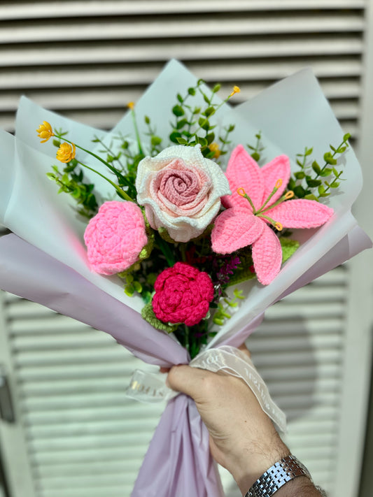 Handmade Pink Roses for Wife Crochet  Bouquet – Long-Lasting crochet Flower Gift & Home Decor