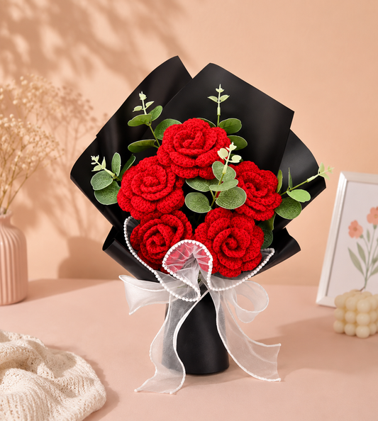 Red Crochet Rose Bouquet – Handmade Flowers That Last Forever