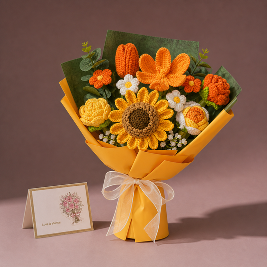Crochet Sunflower Bouquet, Handmade Finished Knitted Flower Bouquet for Birthday Housewarming Gift & Handmade Home Decor