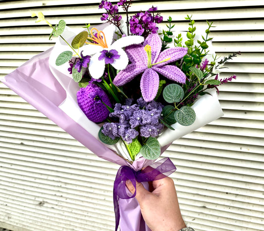 Handmade Crochet Purple Lilly Tulip  Bouquet – Long-Lasting Floral Gift & Home Decor