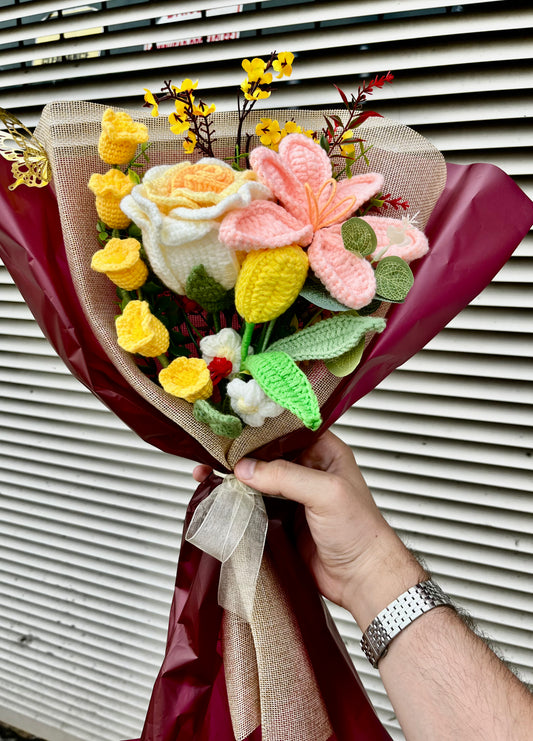 Special Crochet Flowers Bouquet, Handmade Finished Knitted Flower Bouquet for Birthday Housewarming Gift & Handmade Home Decor