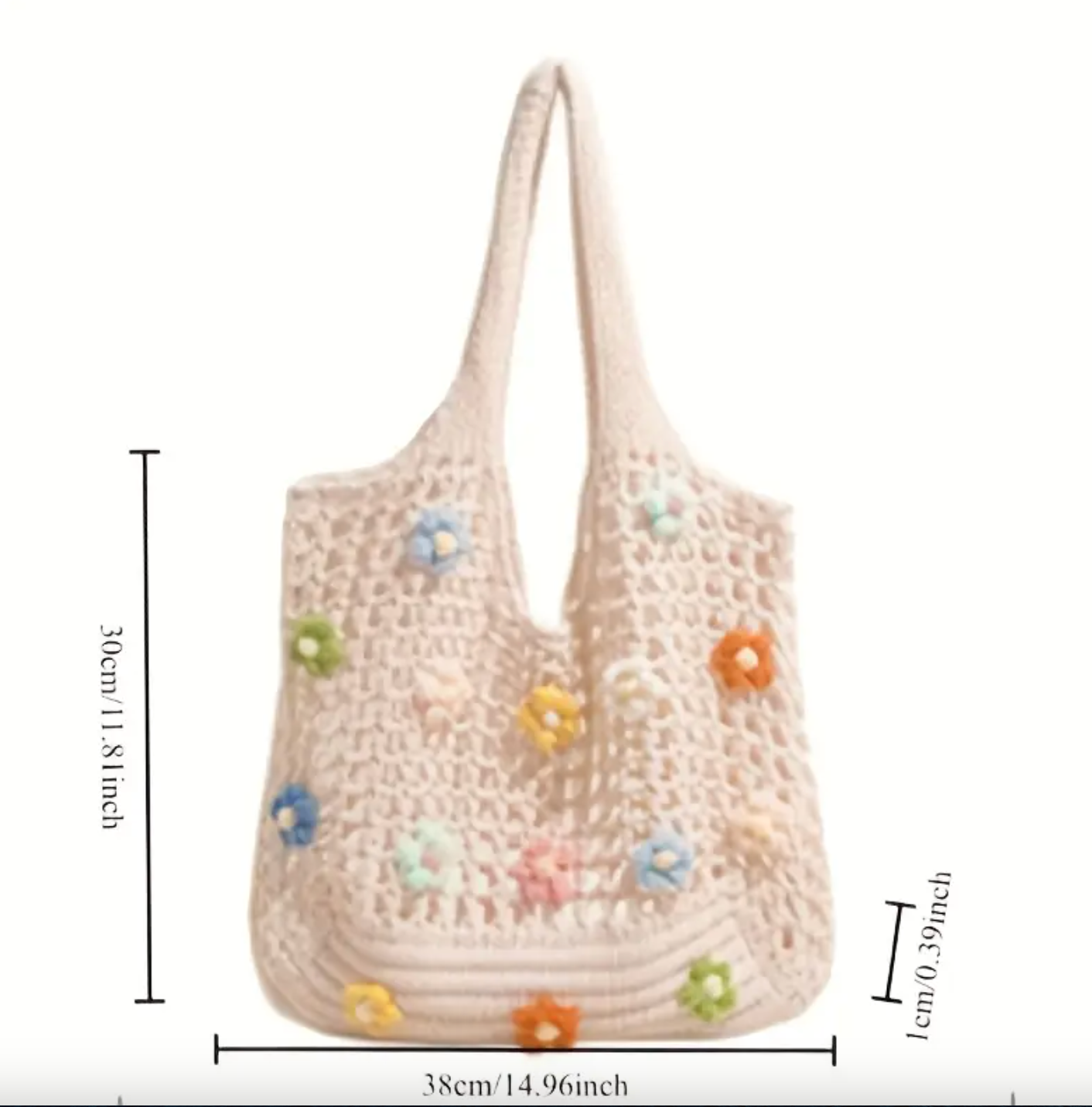 Handmade Crochet Tote Bag with Colorful Flowers – Reusable & Stylish Shoulder Bag