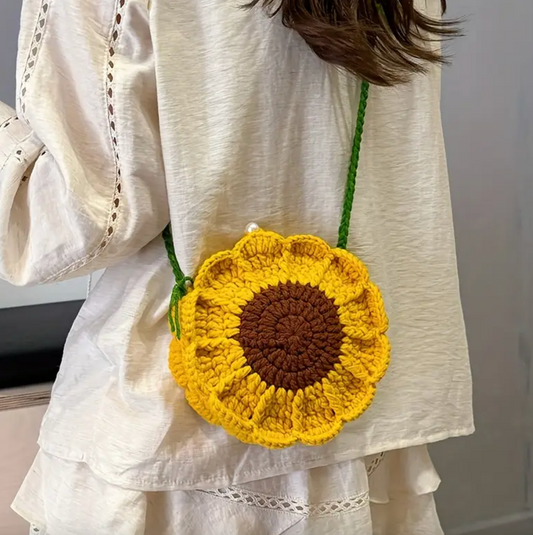 Handmade Crochet Sunflower Tote Bag – Reusable & Stylish Shoulder Bag Crossbody Tote Bag for Women
