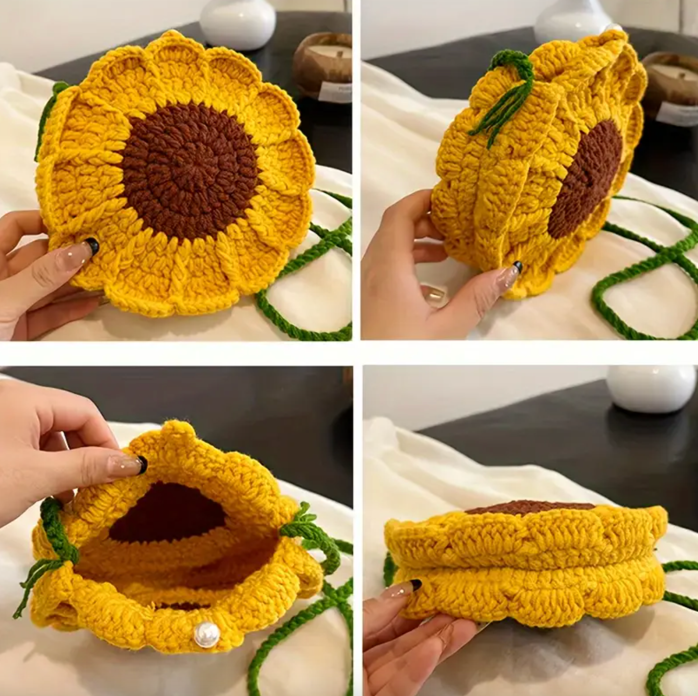 Handmade Crochet Sunflower Tote Bag – Reusable & Stylish Shoulder Bag Crossbody Tote Bag for Women