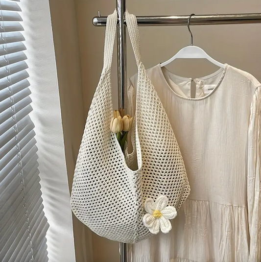 Summer Beach Crochet Tote Bag with Daisy – Reusable & Stylish Shoulder Bag Crossbody Tote Bag for Women