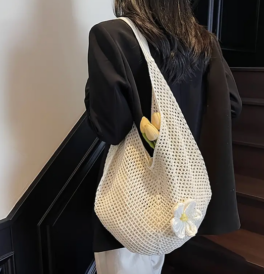 Summer Beach Crochet Tote Bag with Daisy – Reusable & Stylish Shoulder Bag Crossbody Tote Bag for Women