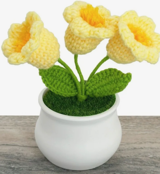 Handmade Crochet Yellow Flower Pot – Forever Blooms for Home Decor or Gifting