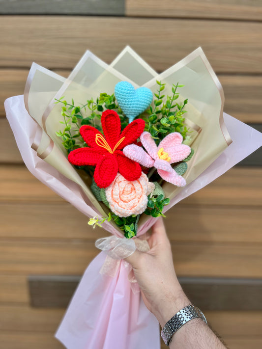 Knitted 4 Color Floral Crochet  Bouquet – Long-Lasting crochet Flower Gift & Home Decor