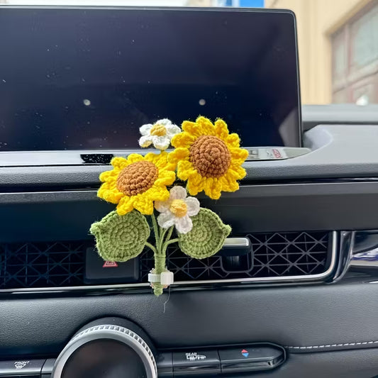 Crochet Sunflower For Car Vantilate , Perfect for Gifts on Valentine'S Day, Teacher'S Day, Mother'S Day, Father'S Day, Weddings, Anniversaries, Birthdays, And for Decorating Living Rooms