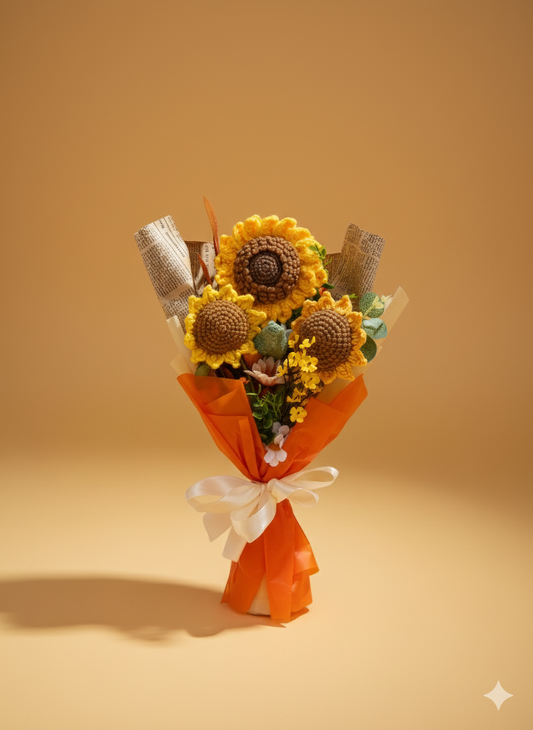 Crochet Sunflowers Bouquet, Handmade Finished Knitted Flower Bouquet for Birthday Housewarming Gift & Handmade Home Decor