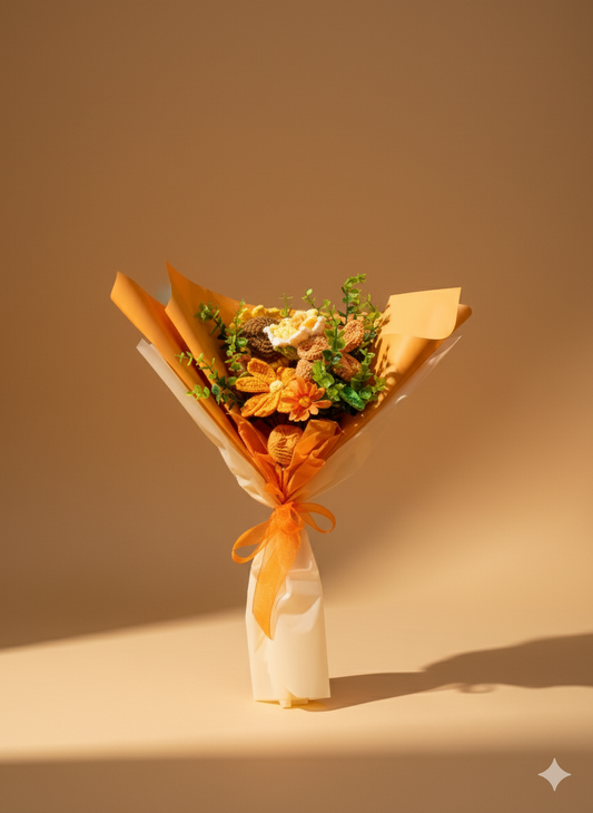 Crochet Orange Flowers Love Bouquet, Handmade Finished Knitted Flower Bouquet for Birthday Housewarming Gift & Handmade Home Decor