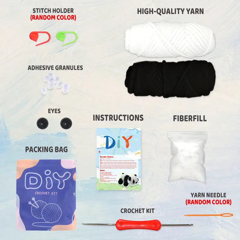 Cute Animal Panda Crochet Kit for Beginners DIY – All-in-One Handmade Starter Set for Relaxation & Focus