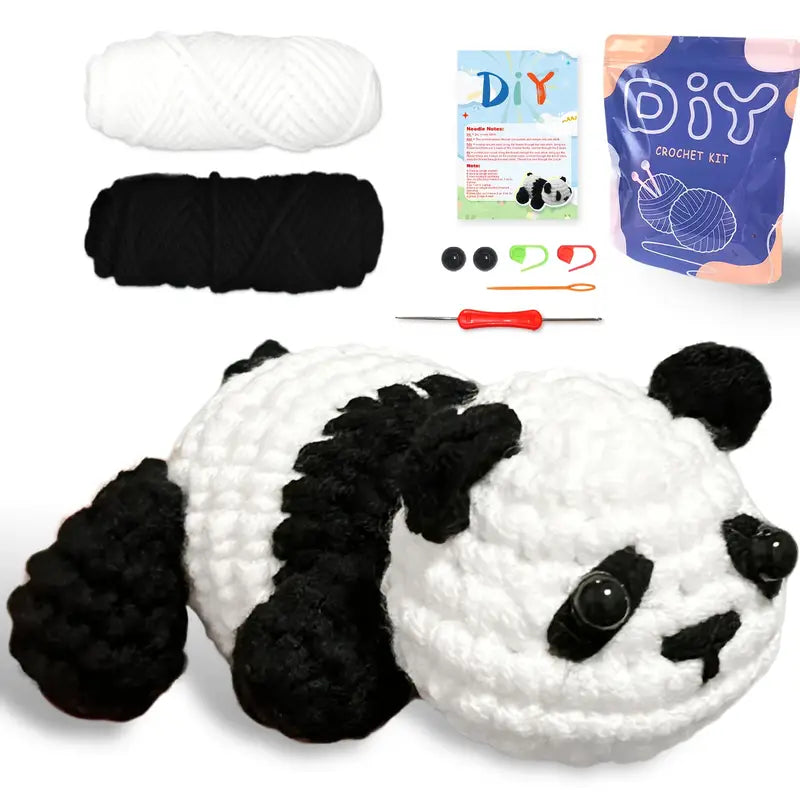 Cute Animal Panda Crochet Kit for Beginners DIY – All-in-One Handmade Starter Set for Relaxation & Focus