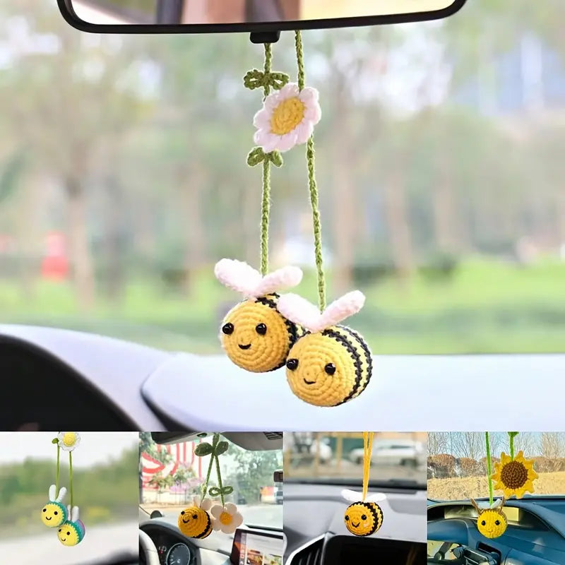 Handmade Crochet Bee Car Mirror Hanging Decoration – home hangings, rear mirror decoration for cars